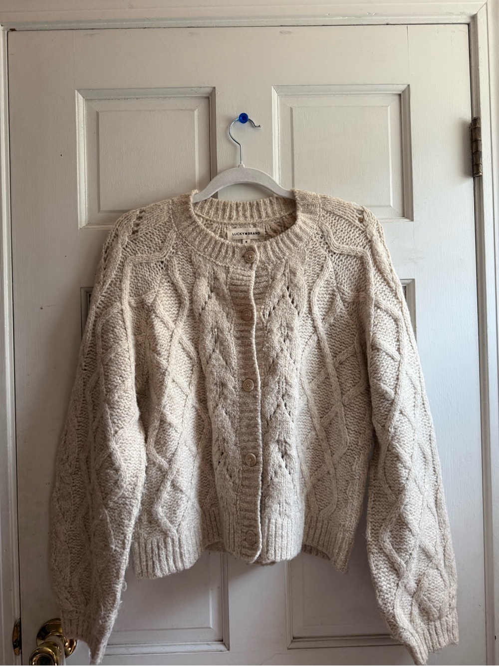 Lucky Brand Ivory Cable Knit Button-Up Cardigan